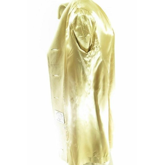 Vintage 70s Cashmere Over Coat L Champagne Pockets - Picture 10 of 11